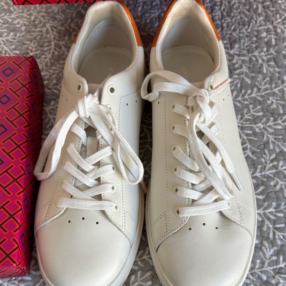 NWT Tory Burch Howell Court Sneakers with Orange Accents a decorative laces - Picture 4 of 5